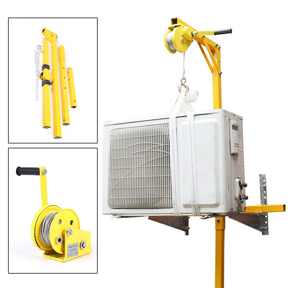 Heavy Duty Steel AC Exterior Installation Lifting Tool - Stainless Steel Air Conditioner Crane Bracket with 500LB Capacity for Outdoor Unit Mounting (Perfect for HVAC Technicians & Rooftop Installations)