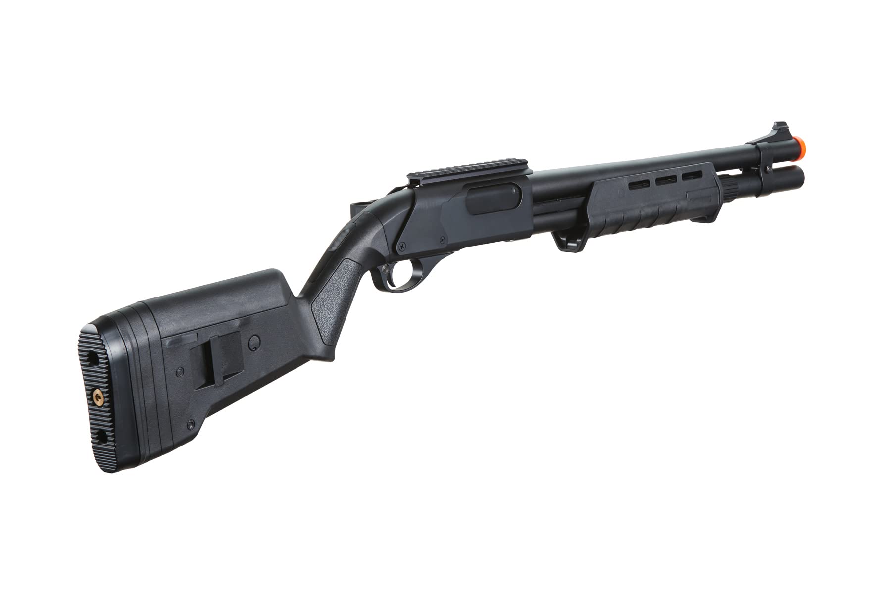 Golden Ball & Eagle M870 MP MLOCK Style 3/6-Shot Pump Action 350 FPS Gas Airsoft Shotgun - Black with Holder | Tactical Airsoft Game & Training | Outdoor Shooting & Target Practice