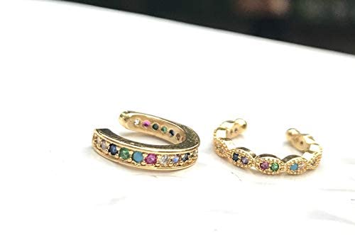 Trendy Cubic Zirconia Ear Cuffs - Colorful CZ Non-Pierced Clip-On Earrings for Conch, Dainty & Simple Design | Perfect for Parties, Weddings & Everyday Wear