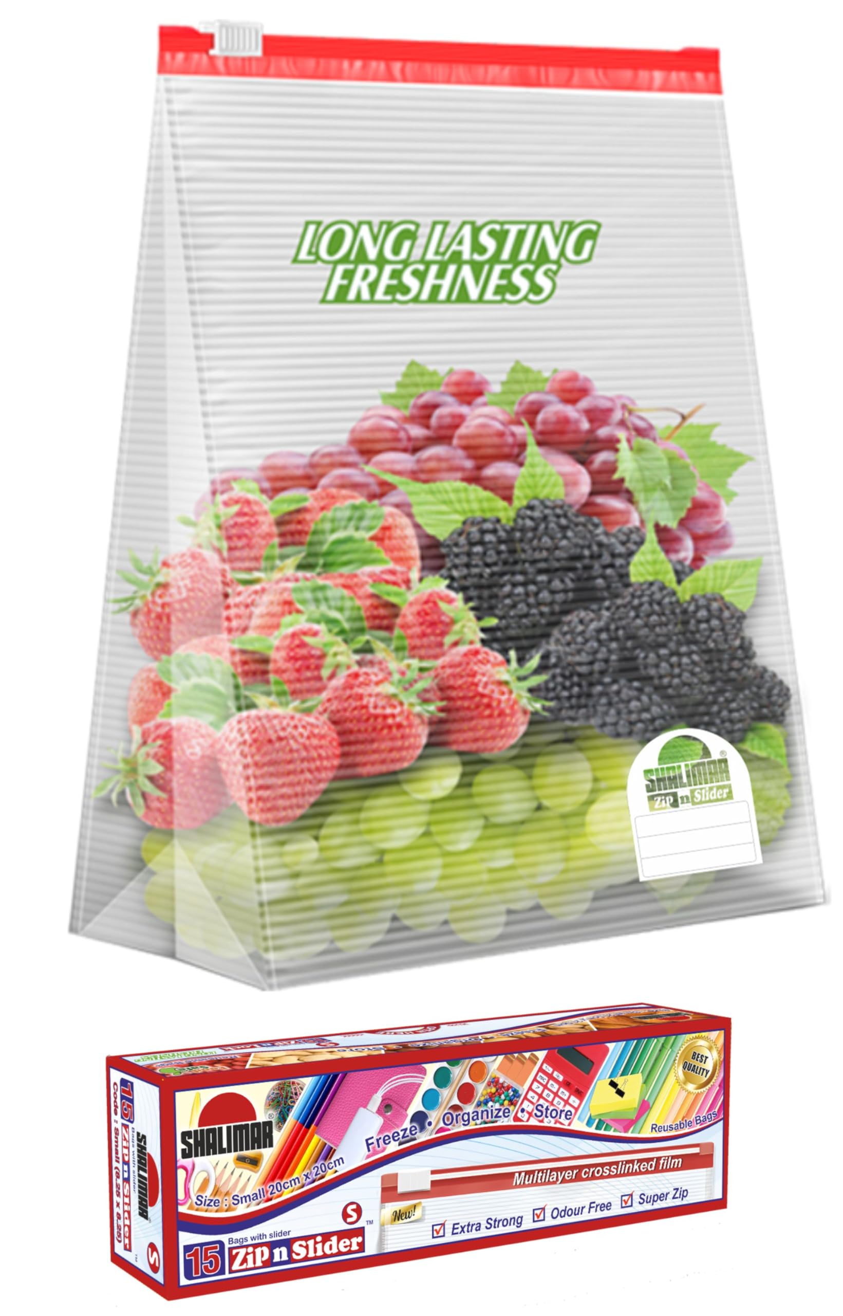 Shalimar Small Plastic Zip 'N' Slider Bags 20x20cm - Reusable, Reclosable Zipper Lock Storage Bags for Vegetables, Fridge, Snacks & More (Pack of 45, 3 Sets) - Perfect for Meal Prep, Freezer Storage & Travel Organization