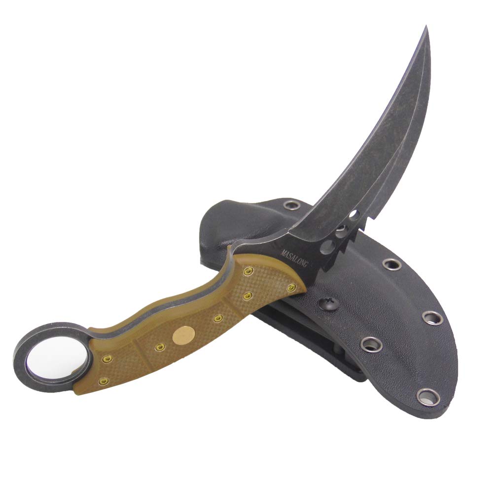 MASALONG Tiger Claw Fixed Blade Tactical Knife - Outdoor Survival Knife for Camping, Hunting & Bushcraft - Durable Full Tang Tactical Knives for Self Defense & Wilderness Adventures
