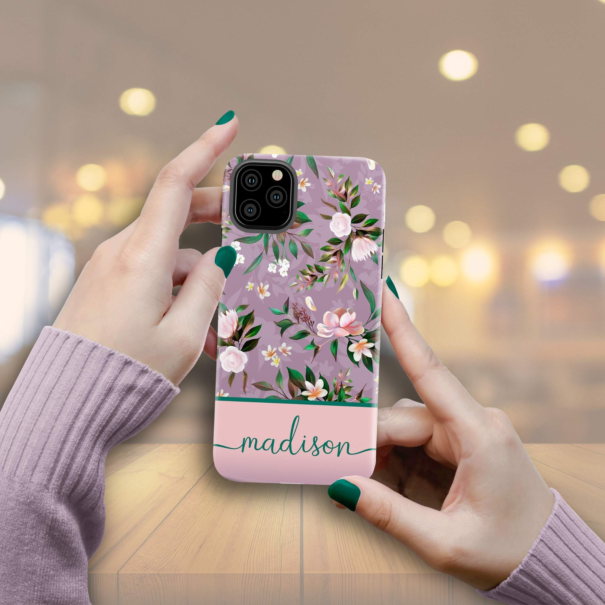 Custom Floral Name Phone Case - Personalized iPhone 16 Plus/15 Pro Max/14/13 Mini/12/11/X/XS Max/XR/7/8 Plus Cover - Perfect Gift for Women, Girls & Teens - Birthday, Anniversary, Valentine's Day Present