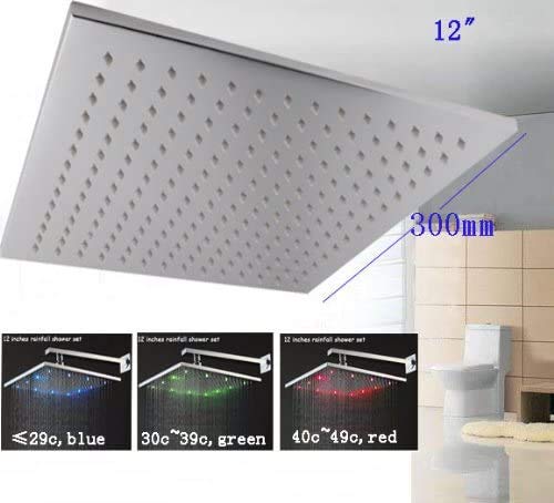 Rainfall LED Shower Head with Ceiling Mount - 12 Inch Rose Gold Shower Head with Included Shower Arm | Modern Bathroom Upgrade for Spa-Like Experience