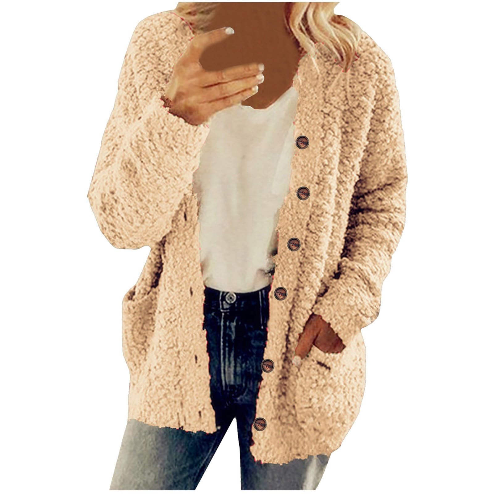 2024 Women's Winter Fleece Jacket - Soft Fuzzy Sherpa Cardigan with Open Front | Warm Cozy Casual Coat for Cold Weather, Outdoor Activities & Daily Wear