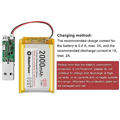 3.7V 2000mAh 1S Lipo Battery with Protection Board - Rechargeable Lithium Battery Pack for Arduino, NodeMCU, ESP32 (4pcs) - Includes Micro JST 1.25 Plug & Rubber Insulation Tape | Perfect for DIY Electronics, Robotics & RC Projects
