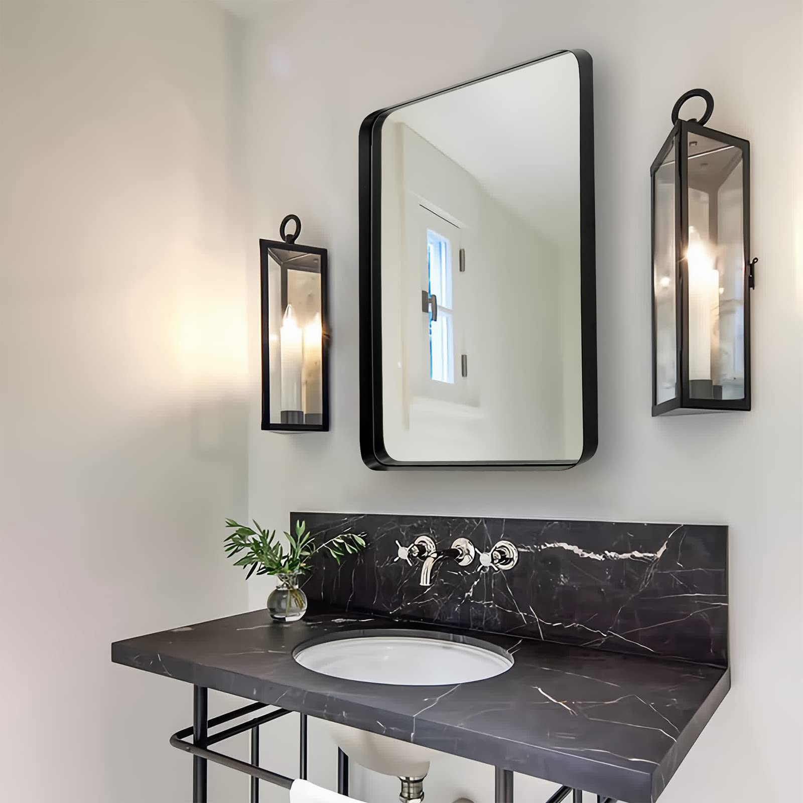 ANDY STAR 24x36 Black Bathroom Mirror - Matte Black Farmhouse Wall Mirror for Bathroom & Vanity
