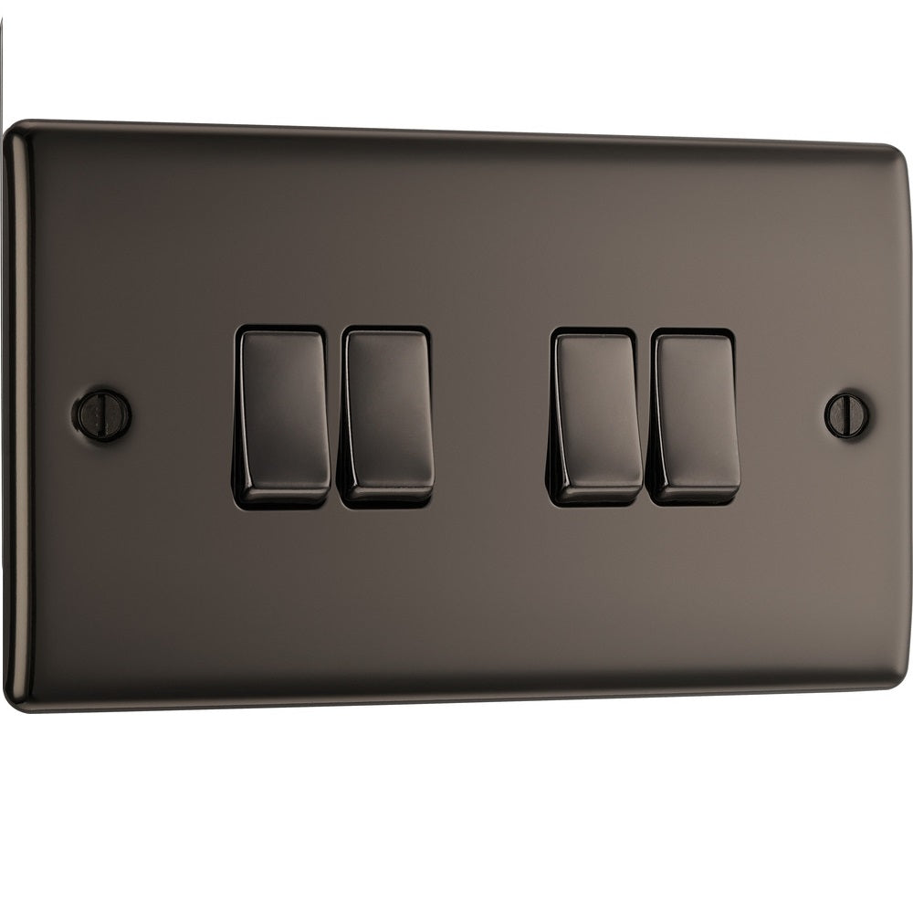 BG Nexus Metal Black Nickel 4G 2W Light Switch NBN44 - Modern Electrical Switch for Home & Office Lighting Control