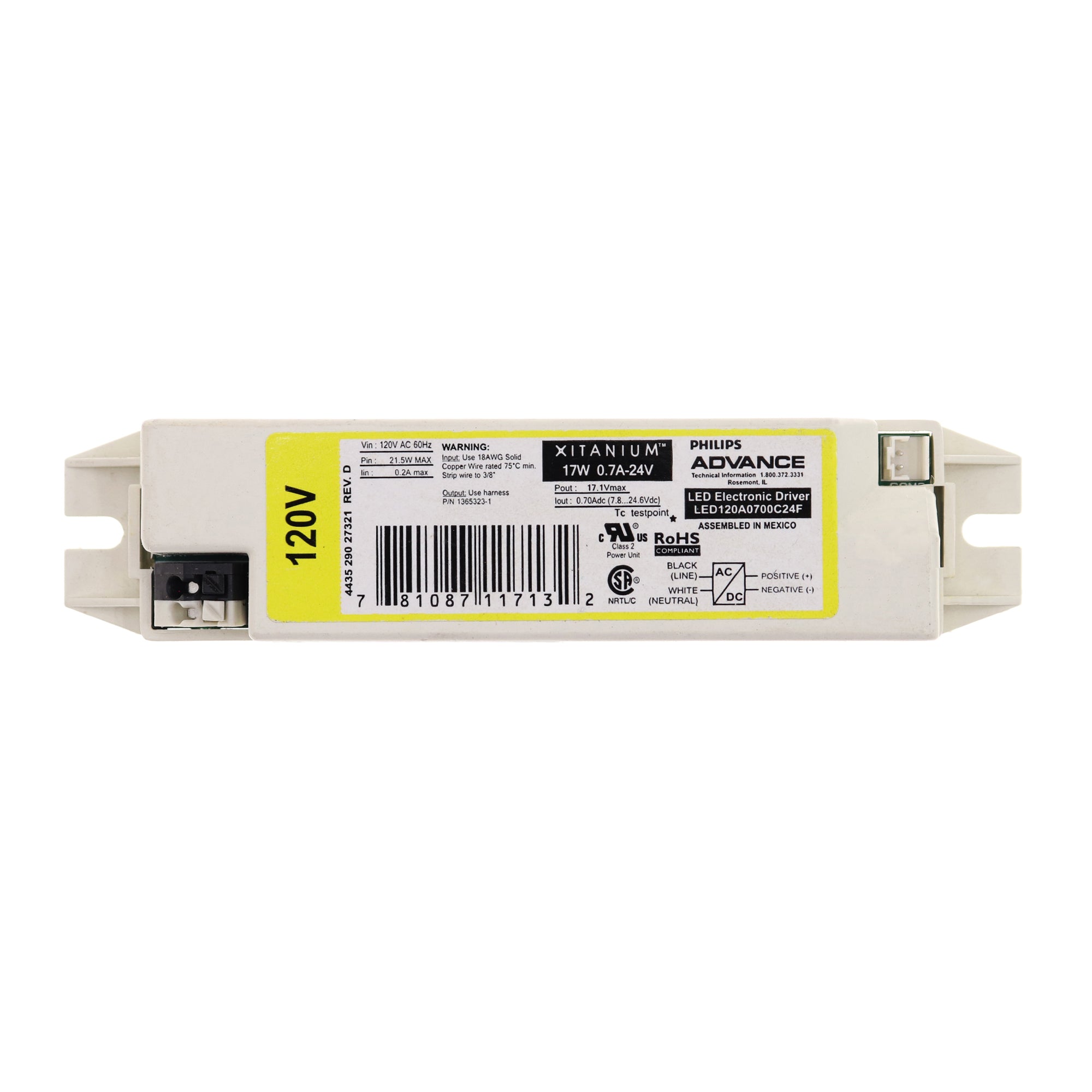 ADVANCE LED120A0700C24F LED Electronic Driver - 17W, 0.7A, 24V DC, 120V AC - Perfect for LED Lighting, Signage & Commercial Applications