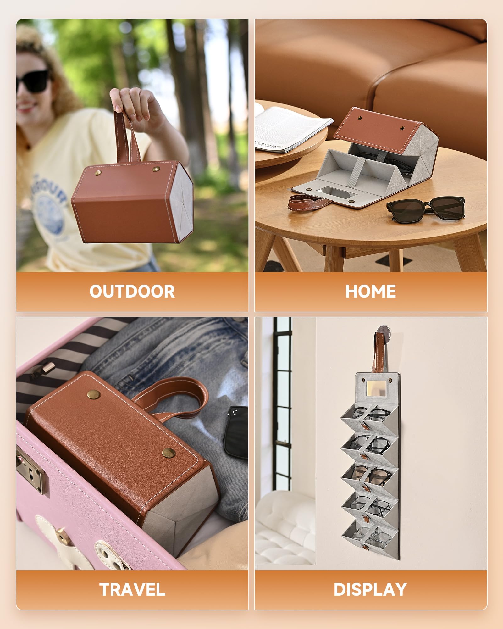 CO-Z Foldable Sunglasses Case - 5 Slots with Mirror for Travel & Home Storage