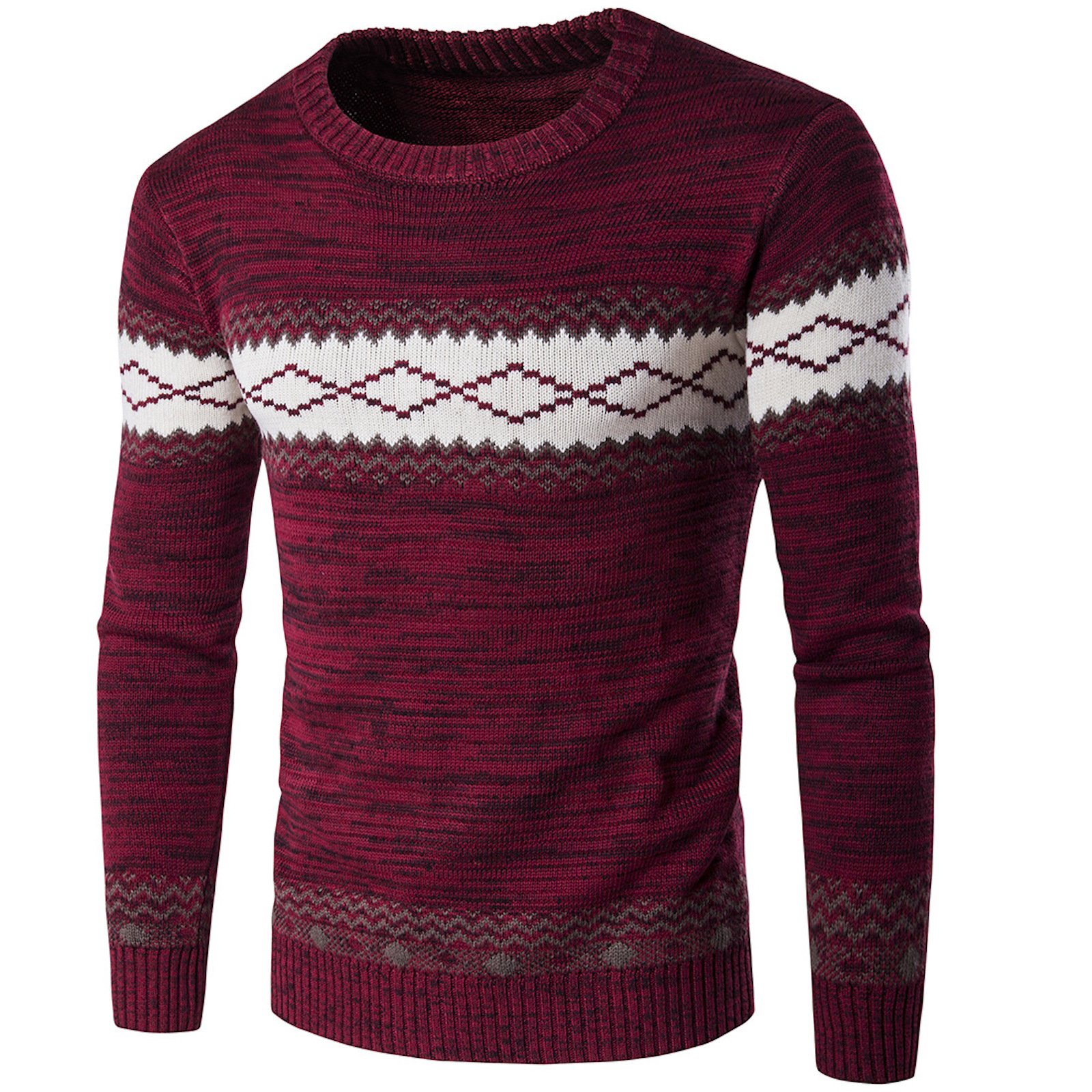 Elonglin Men's Aztec Pattern Knit Pullover Sweater - Long Sleeve Crewneck Jumper for Casual Wear & Winter Outfits