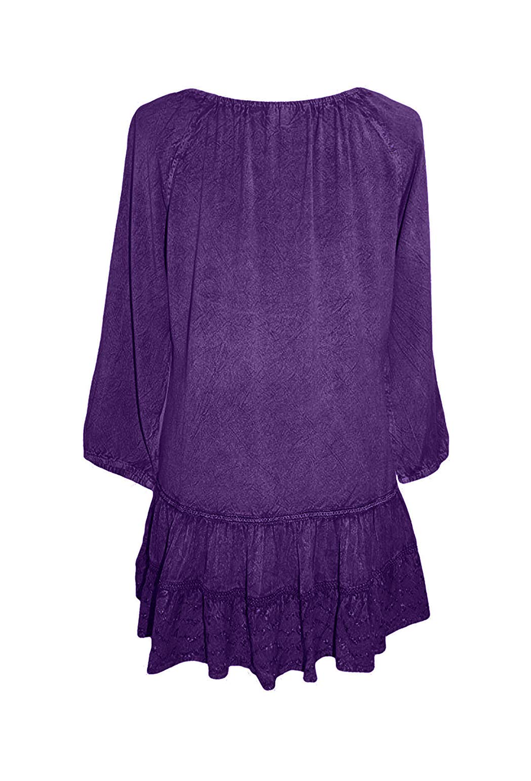 Agan Traders 2025 Spring Summer Women's Casual Tunic Top - ¾ Sleeve Embroidered Blouse with Elastic Neck & Ruffle Details | Medieval Style Boho Shirt for Daily Wear, Office & Special Occasions
