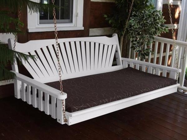 A & L Furniture Cedar Fanback Swingbed - Outdoor Porch Swing Bed with Canopy for Patio, Garden, Backyard Relaxation