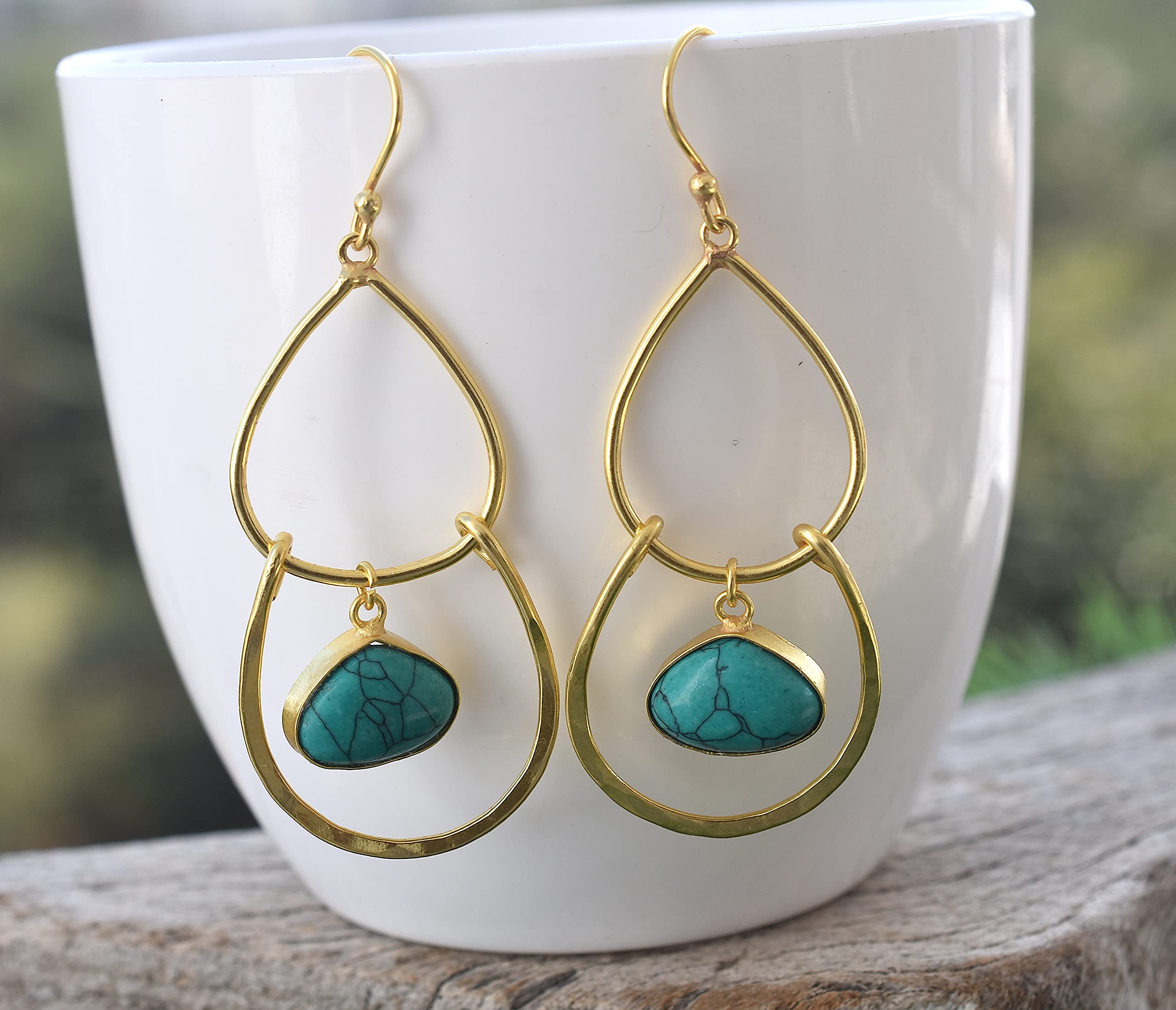 18K Gold Plated Green Turquoise Earrings for Women - Handmade Designer Fashion Jewelry - VE-327 | Perfect for Weddings, Parties & Everyday Wear