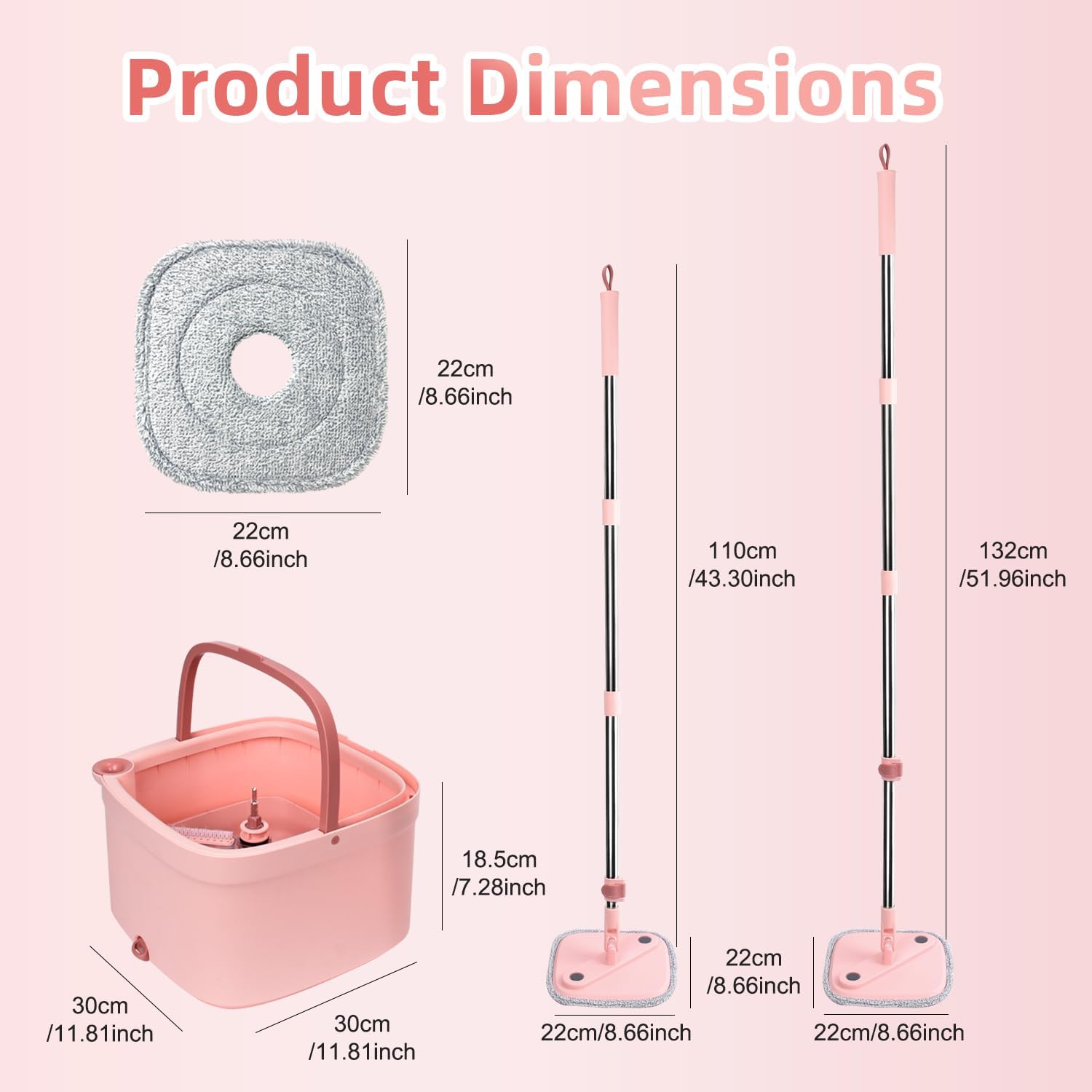 KZKR Square Spin Mop and Bucket Set with Self-Separating Dirty/Clean Water System - 360° Rotating Self-Wringing Mop Head & 14 Replaceable Microfiber Pads for Hardwood, Tile & Laminate Floors - Perfect for Kitchen, Bathroom & Home Cleaning