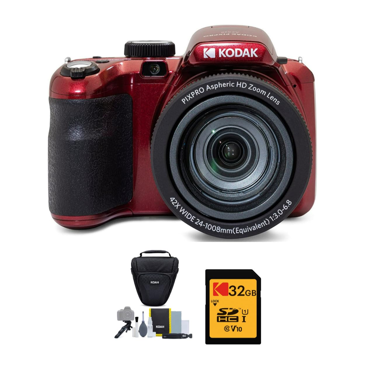 Kodak PIXPRO AZ425 20MP Digital Camera with 16x Optical Zoom (Red) - Bundle Includes 32GB SD Card, Camera Case & Accessory Kit - Perfect for Travel Photography, Family Events & Outdoor Adventures