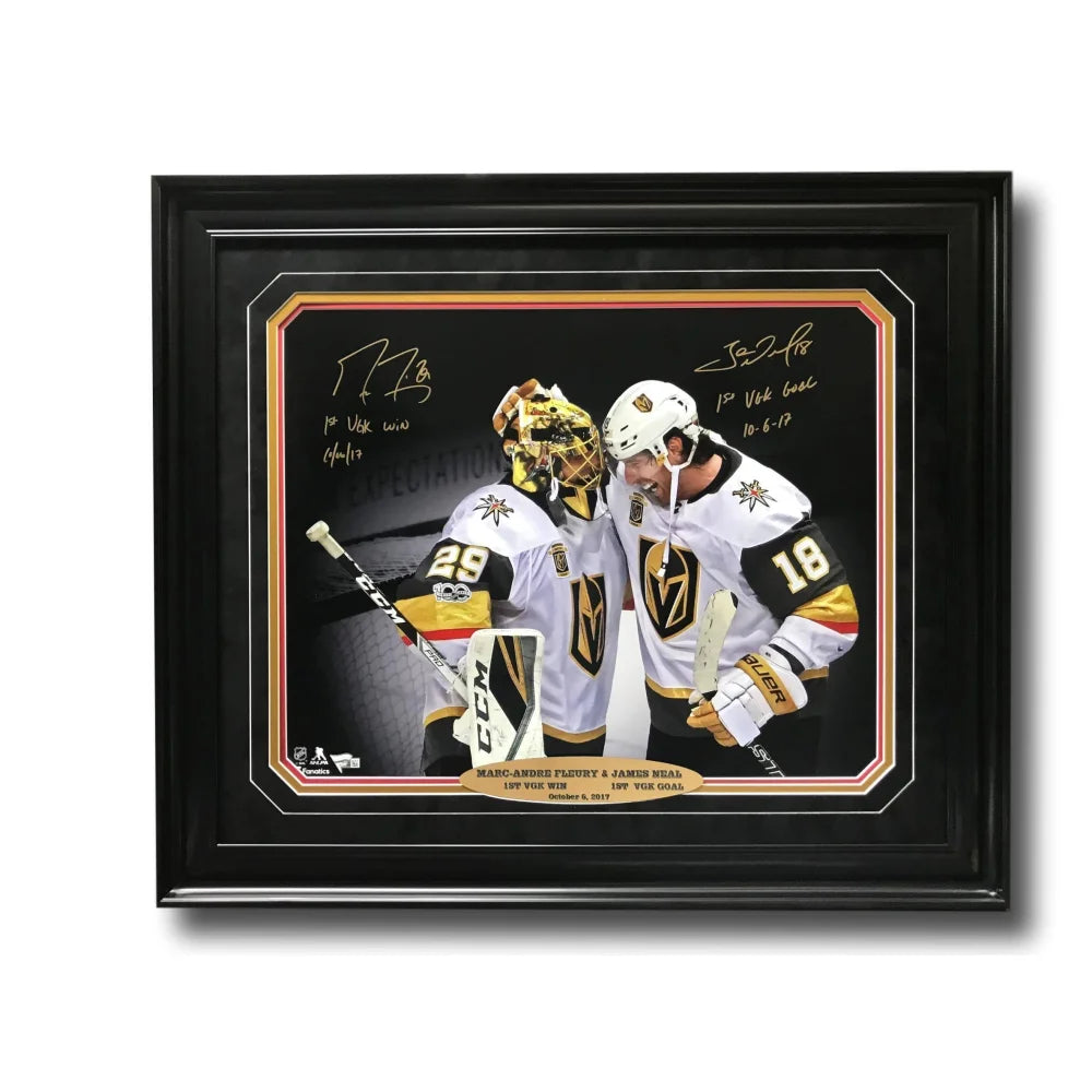 Marc Andre Fleury & James Neal Autographed Vegas Golden Knights 16x20 Framed Photo with COA - Perfect for Hockey Fans, Sports Memorabilia Collectors & Vegas Knights Enthusiasts