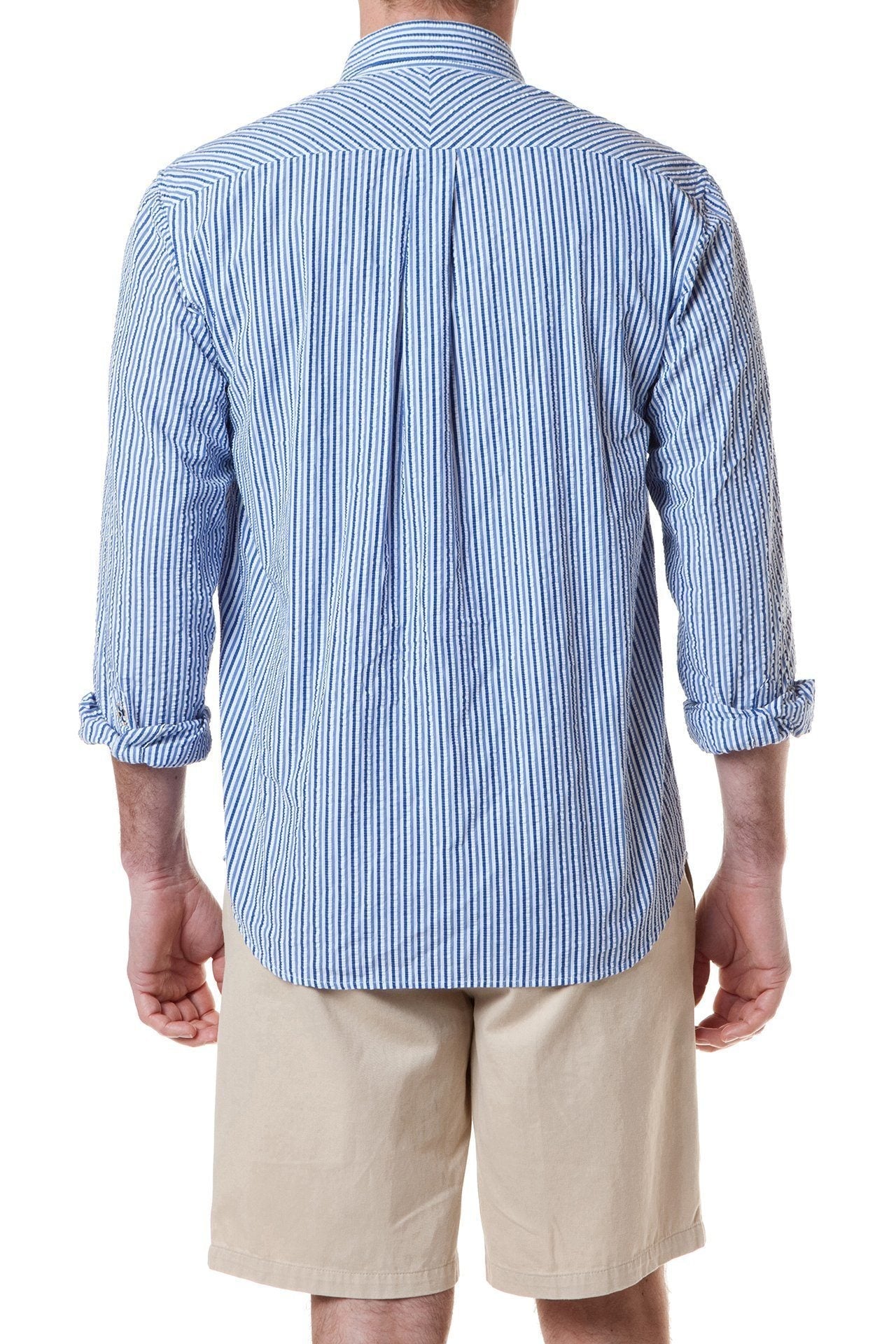 Royal & Navy Seersucker Chase Shirt - Breathable Summer Casual Button Down for Men | Perfect for Beach Outings, Picnics & Outdoor Events