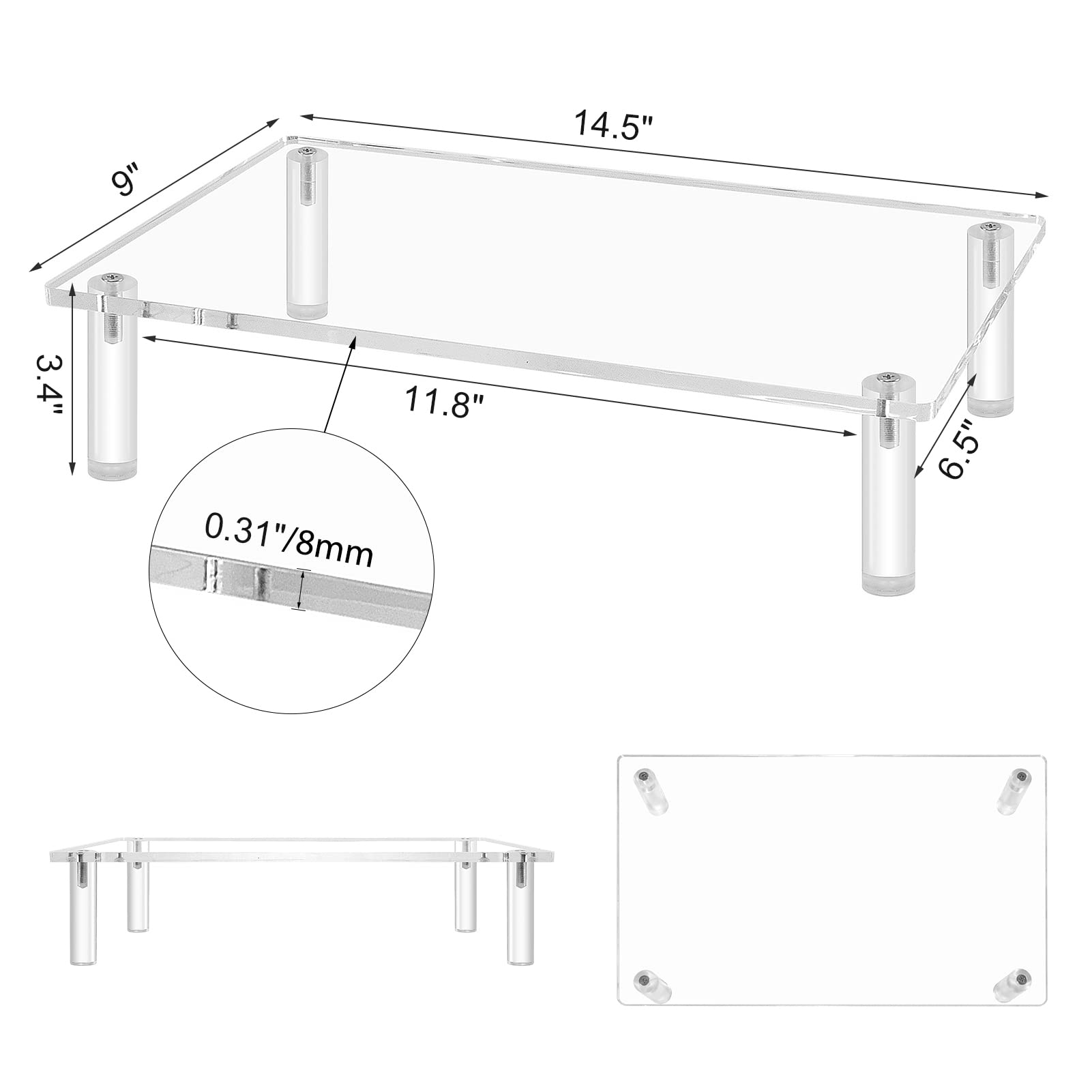 Sumerflos Clear Acrylic Monitor Stand - Adjustable Laptop Riser with Anti-Slip Pads for Home Office, Ergonomic Computer Stand for MacBook, iMac & PC - Space Saving Desk Organizer for Better Posture & Workspace Efficiency