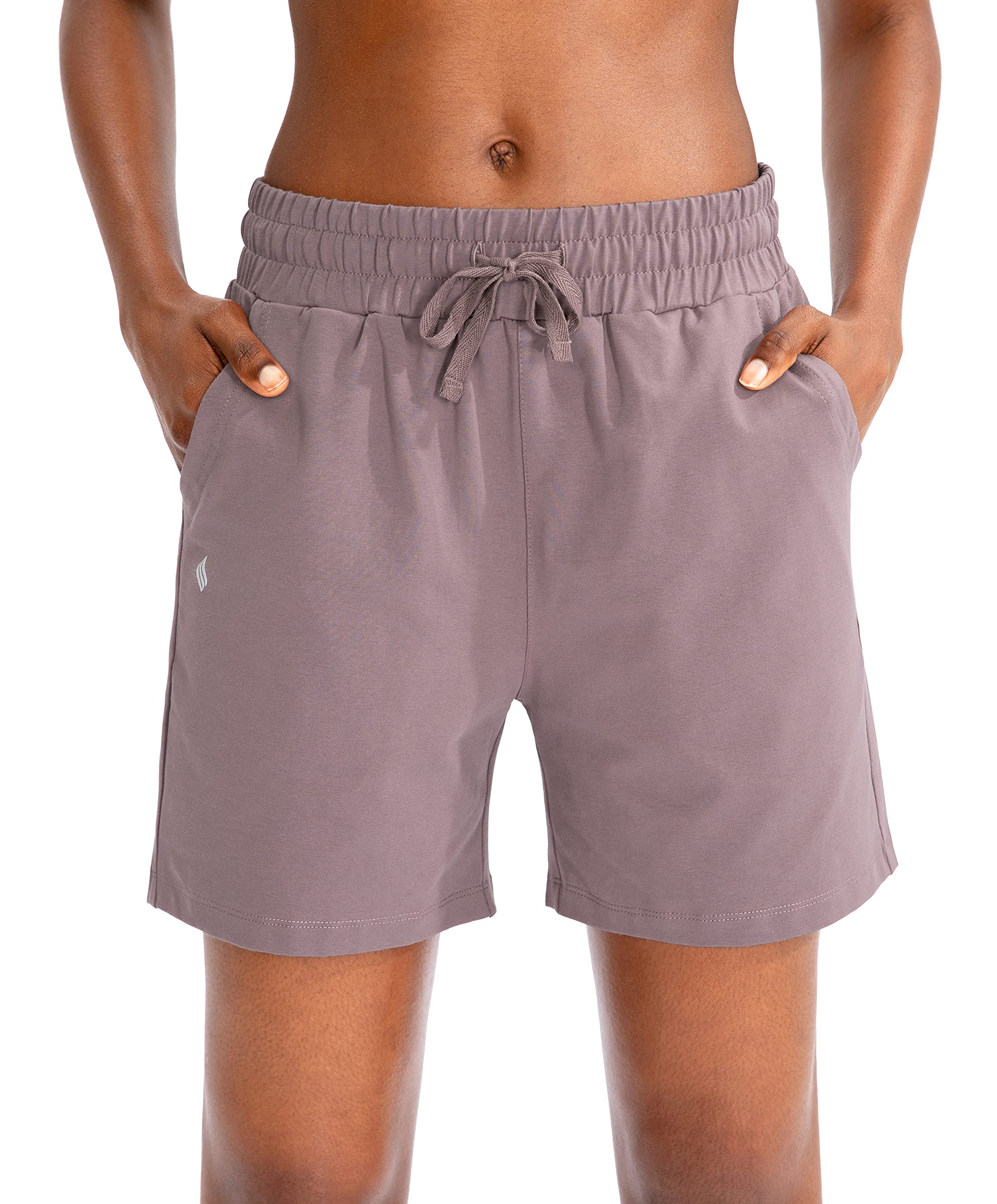 SANTINY Women's 5'' Cotton Lounge Shorts - Breathable Yoga & Athletic Bermuda Shorts with Pockets for Walking, Running, Gym Workouts & Summer Casual Wear