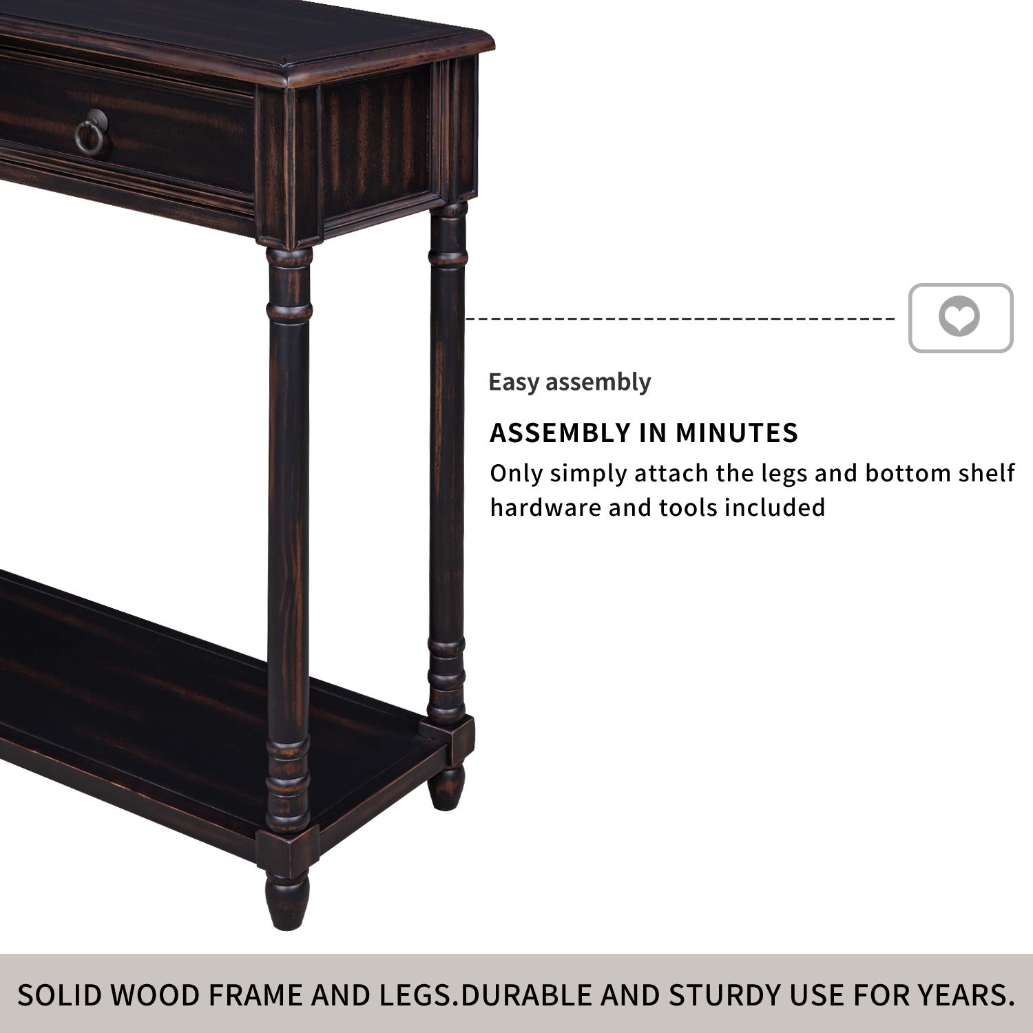 Merax Classic Entryway Console Table with Storage Drawers & Bottom Shelf - Espresso Finish for Hallway, Living Room & Foyer Organization