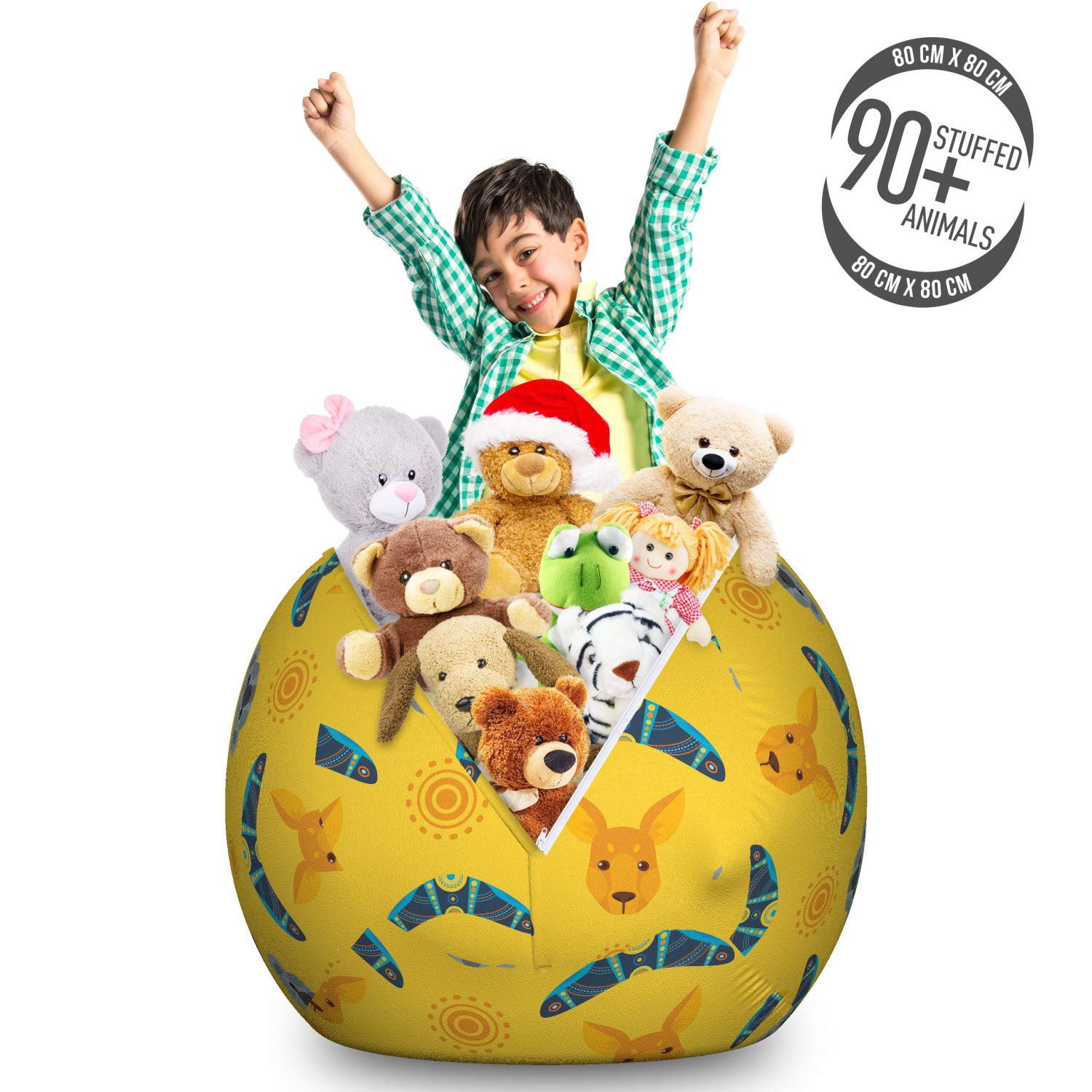 Ambesonne Kangaroo Storage Toy Bag Chair - Australian Aboriginal Pattern with Boomerang & Koala Bear Design, Large Washable Stuffed Animal Organizer for Kids Room, Playroom & Nursery - Multicolor