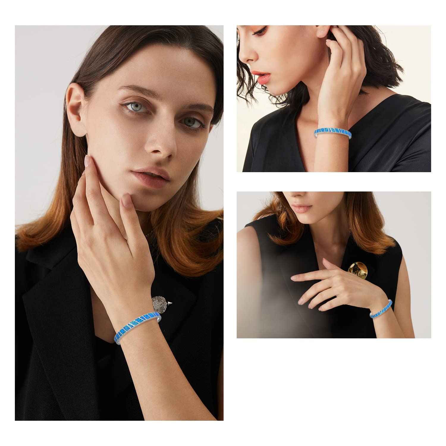 CiNily Women's Gold Plated Opal Cuff Bracelet - Hypoallergenic Gemstone Open Bangle for Ladies | Elegant Jewelry Gift for Birthday, Anniversary & Special Occasions