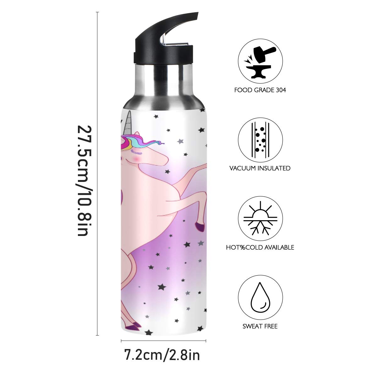 Premium Stainless Steel Vacuum Insulated Water Bottle with Wide Handle - Flower Horse Design, Standard Mouth, Keeps Drinks Hot/Cold for Hours - Perfect for Hiking, Gym, Office & Outdoor Activities