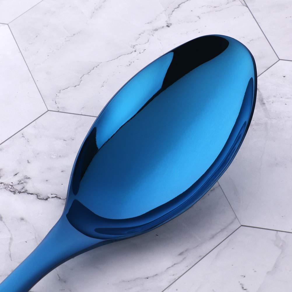 Premium Stainless Steel Buffet Serving Spoons Set of 2 - 10 Inch Blue Plated Salad Servers, Dishwasher Safe Large Utensils for Parties, Catering & Home Dining