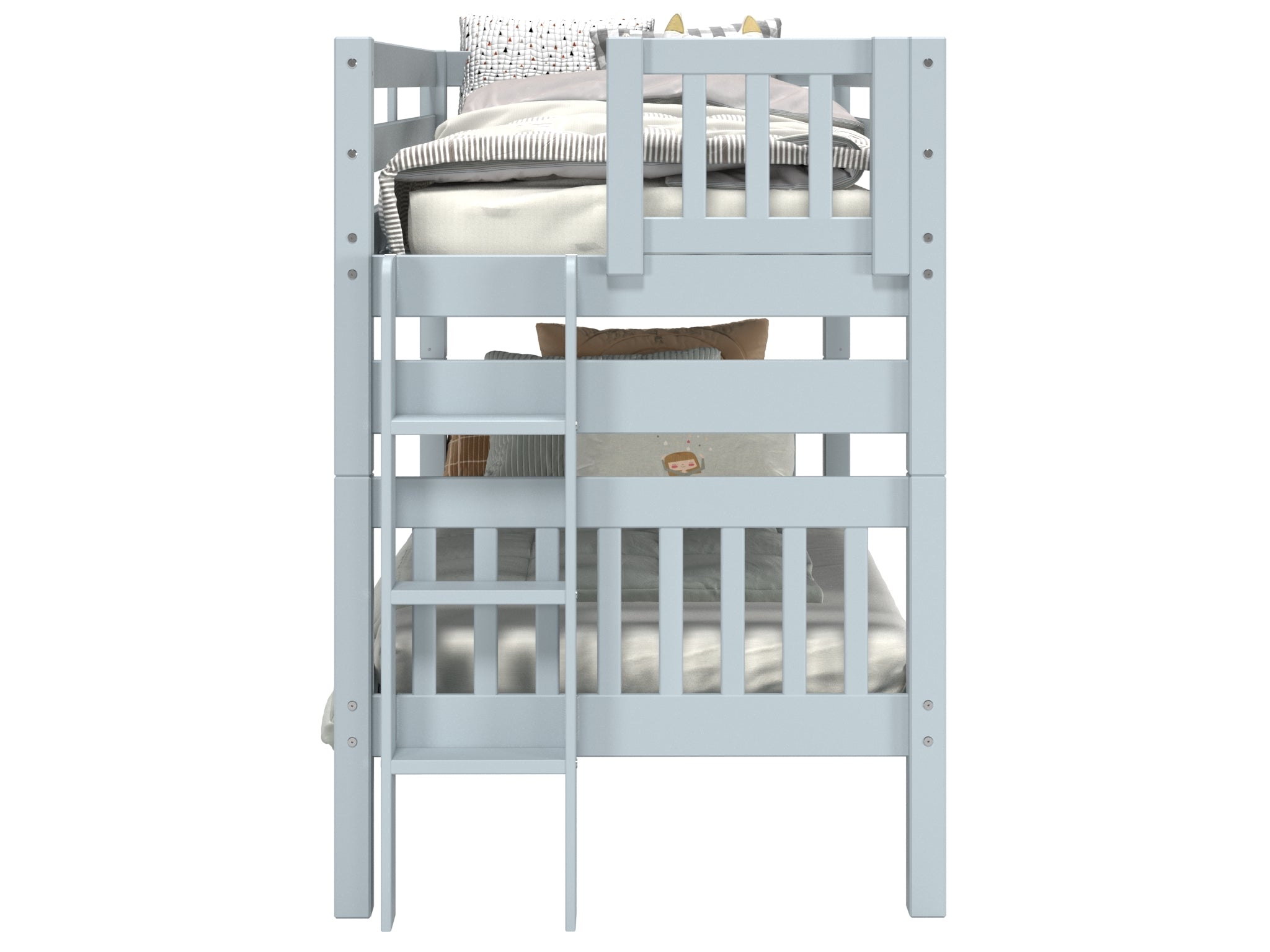Bedz King Twin Over Twin Bunk Bed with End Ladder - Breezy Blue | Space-Saving Kids Bedroom Furniture for Siblings or Sleepovers