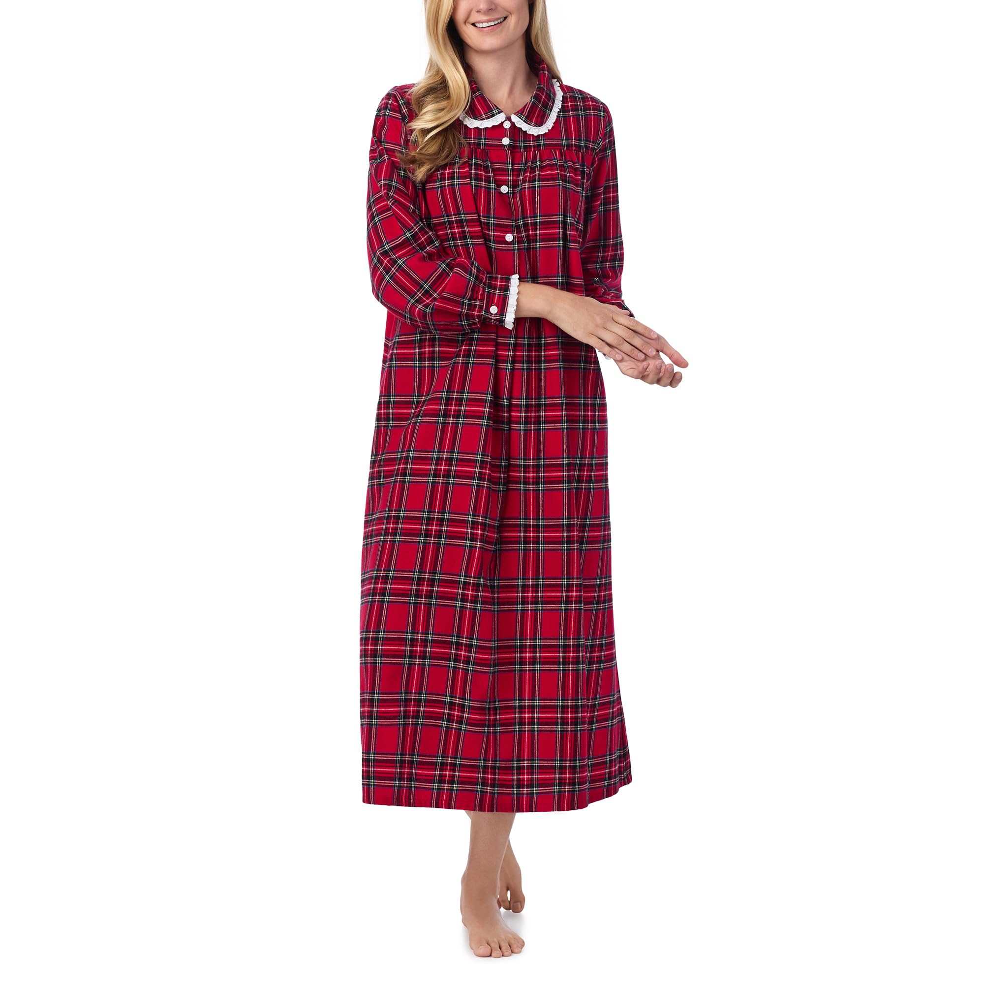 Women's Soft Flannel Pajama Set - Classic Round Neck Long Sleeve Sleepwear Nightgown for Cozy Nights & Lounge Wear at Home