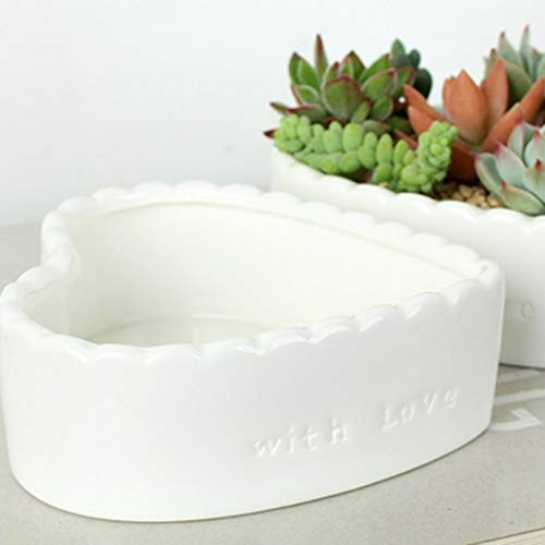 2 Pack Heart-Shaped White Ceramic Succulent Plant Pots - Small Cactus Flower Pots for Home Decor, Office Desk, Wedding Centerpieces & Gift Ideas