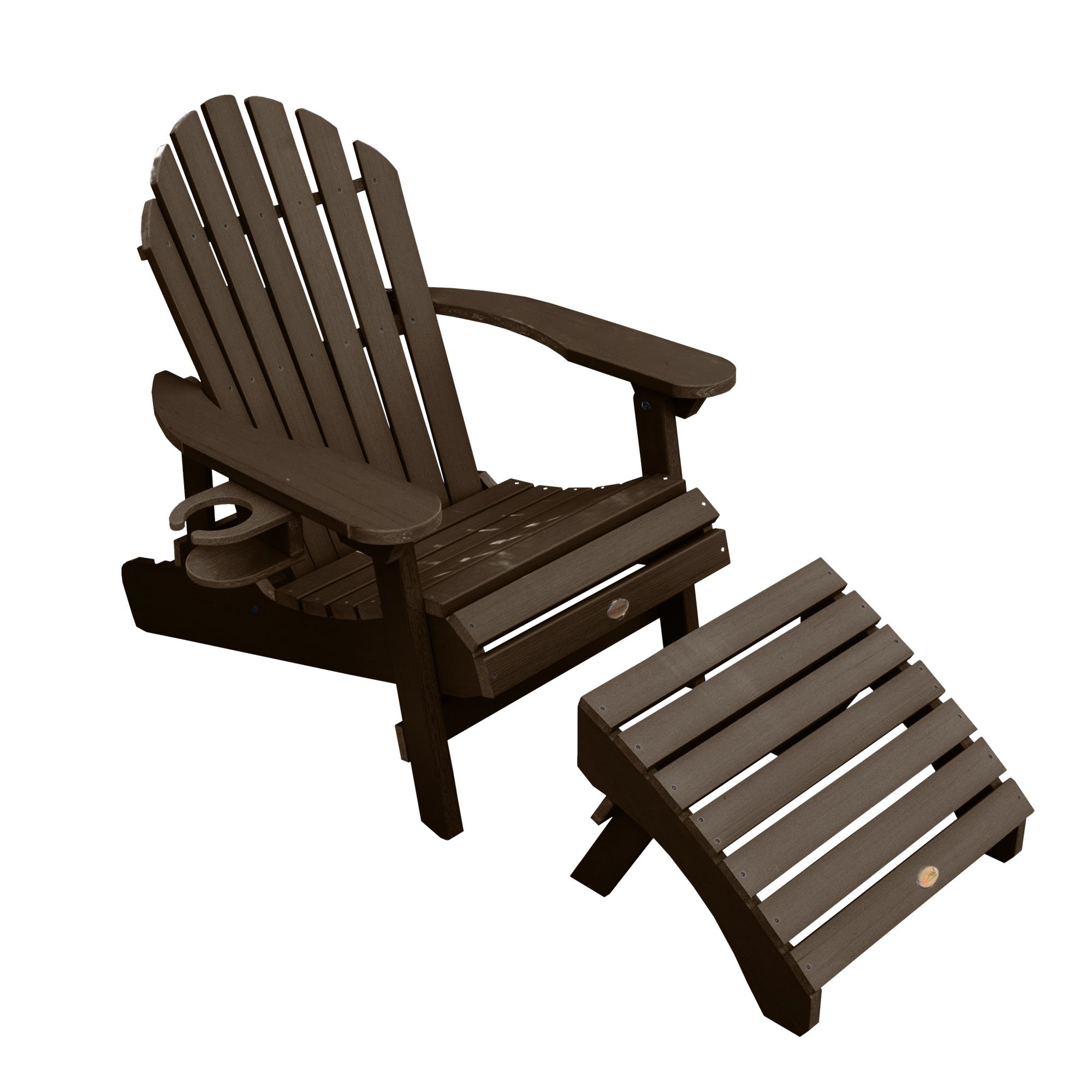 Highwood AD-KITCHL5-ACE Hamilton Folding & Reclining Adirondack Chair with Ottoman and Cup Holder, Weathered Acorn - Perfect for Patio, Deck, Poolside & Backyard Relaxation