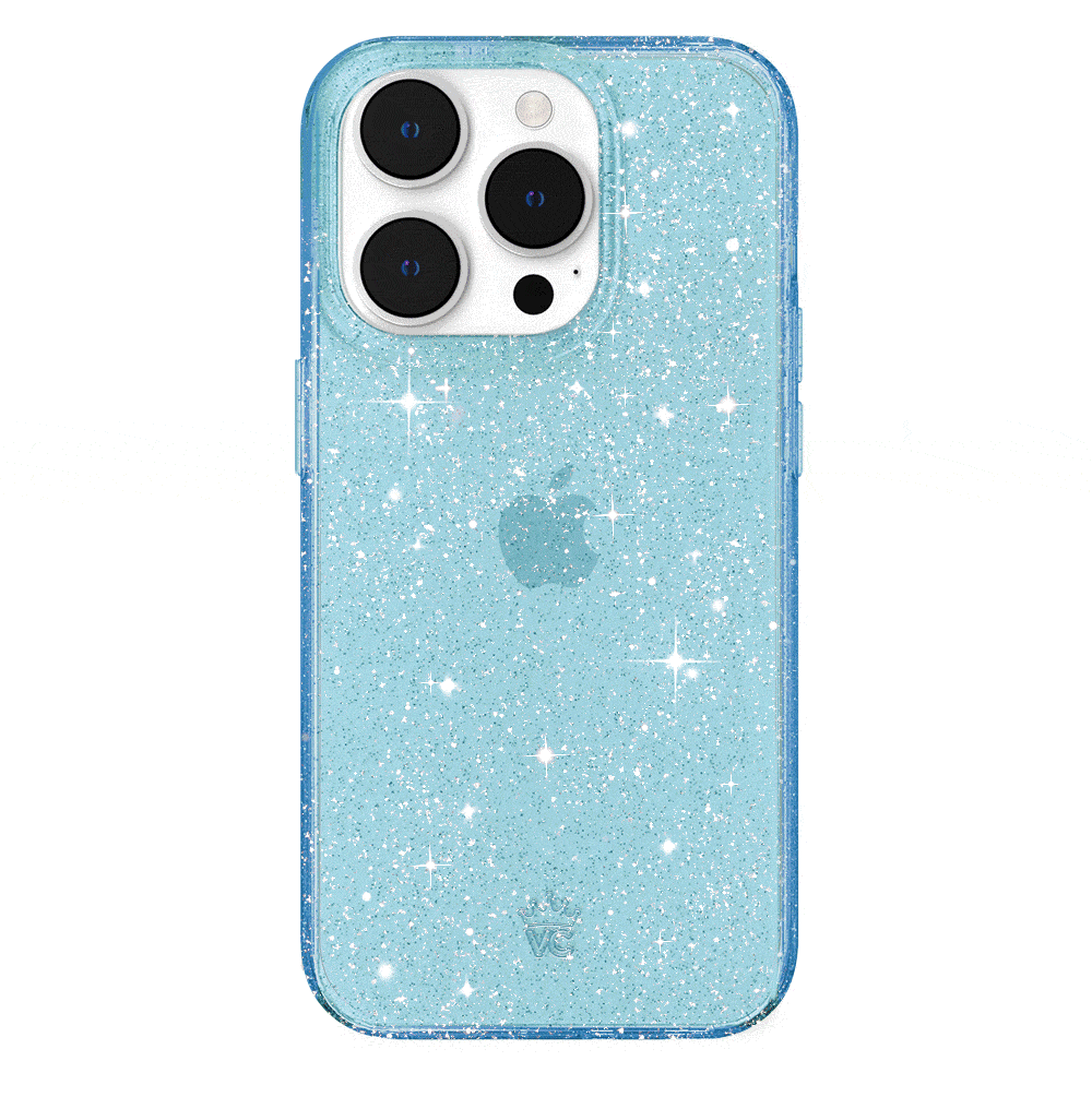 Blue Stardust Glitter iPhone Case - Shatterproof Protective Cover for iPhone 13/14/15 Pro Max - Sparkly Glitter Phone Case for Women Girls - Perfect for Parties, Travel & Everyday Use