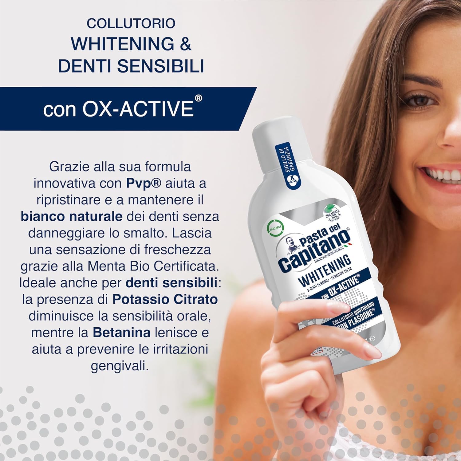 8 x Pasta del Capitano Whitening Mouthwash for Sensitive Teeth – 400 ml with Free Culinary Keychain | Freshens Breath & Whitens Teeth | Ideal for Home, Travel & Daily Oral Care