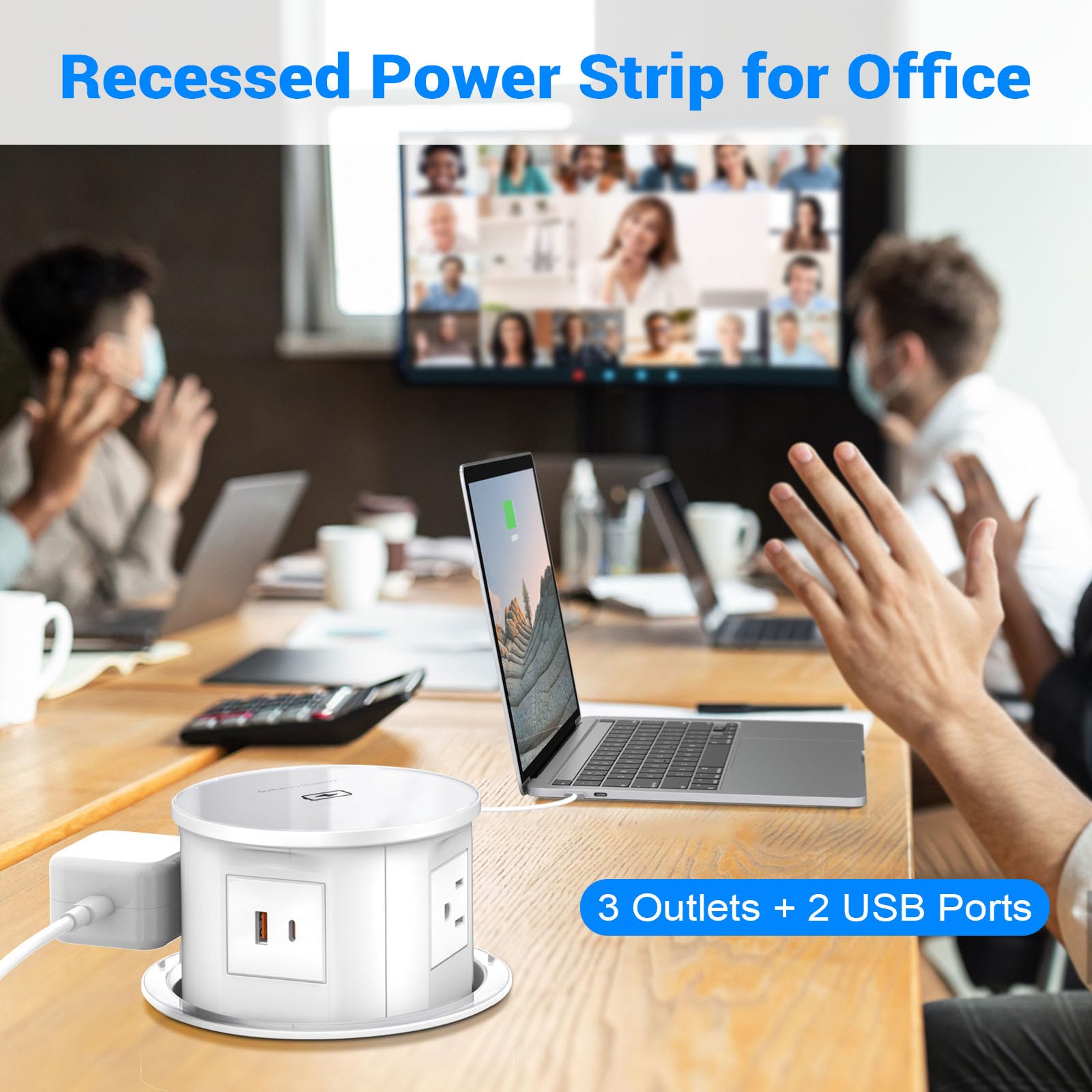 XBA Pop Up Outlet with 15W Fast Wireless Charger | 4 AC Outlets + 1 USB-A & 1 USB-C Port | Hidden Recessed Power Strip for Kitchen Countertop & Home Office Desk | 4.7