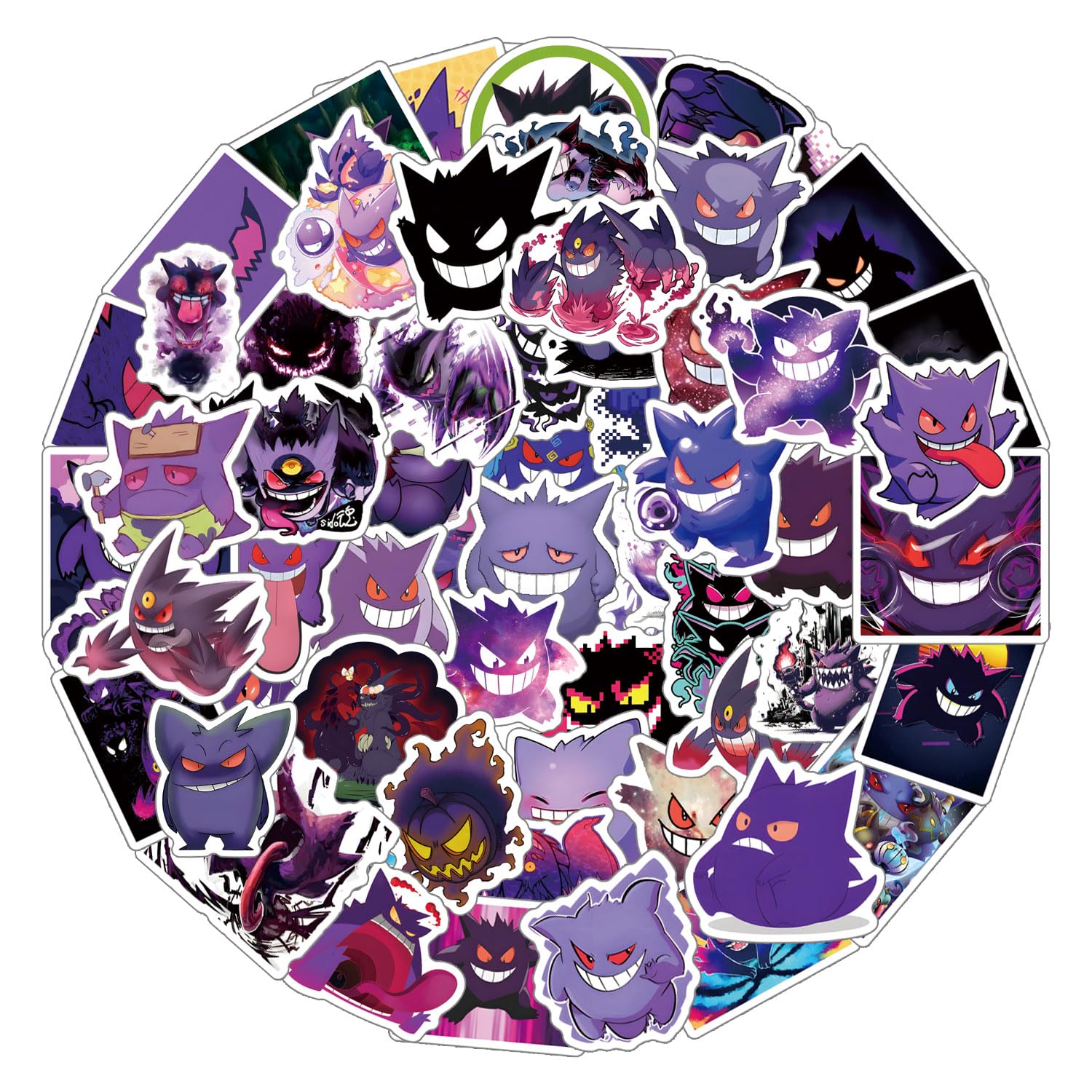 64 PCS Gengar Stickers - Waterproof Vinyl Anime Stickers for Water Bottles, Laptops, Phones - Perfect for Scrapbooking, Journaling, Party Favors & Decor (Great for Adults, Teens & Kids) - Cute Cartoon Aesthetic Stickers for School, Office & Home Use