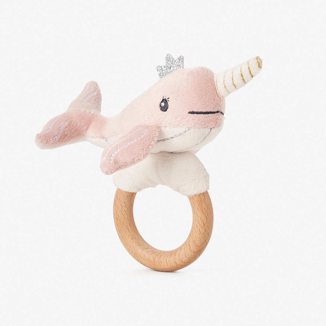 Soft Plush Narwhal Wooden Ring Rattle Toy - Baby Teething & Sensory Development for Newborns & Infants - Perfect for Nursery, Playtime & Baby Shower Gifts