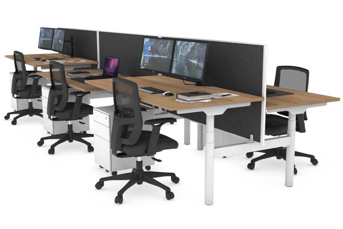 Flexi Premium Height Adjustable 6-Person H Bench Workstation - White Frame [1800L x 800W with Cable Management] - Ideal for Office, Coworking Spaces & Collaborative Work Environments