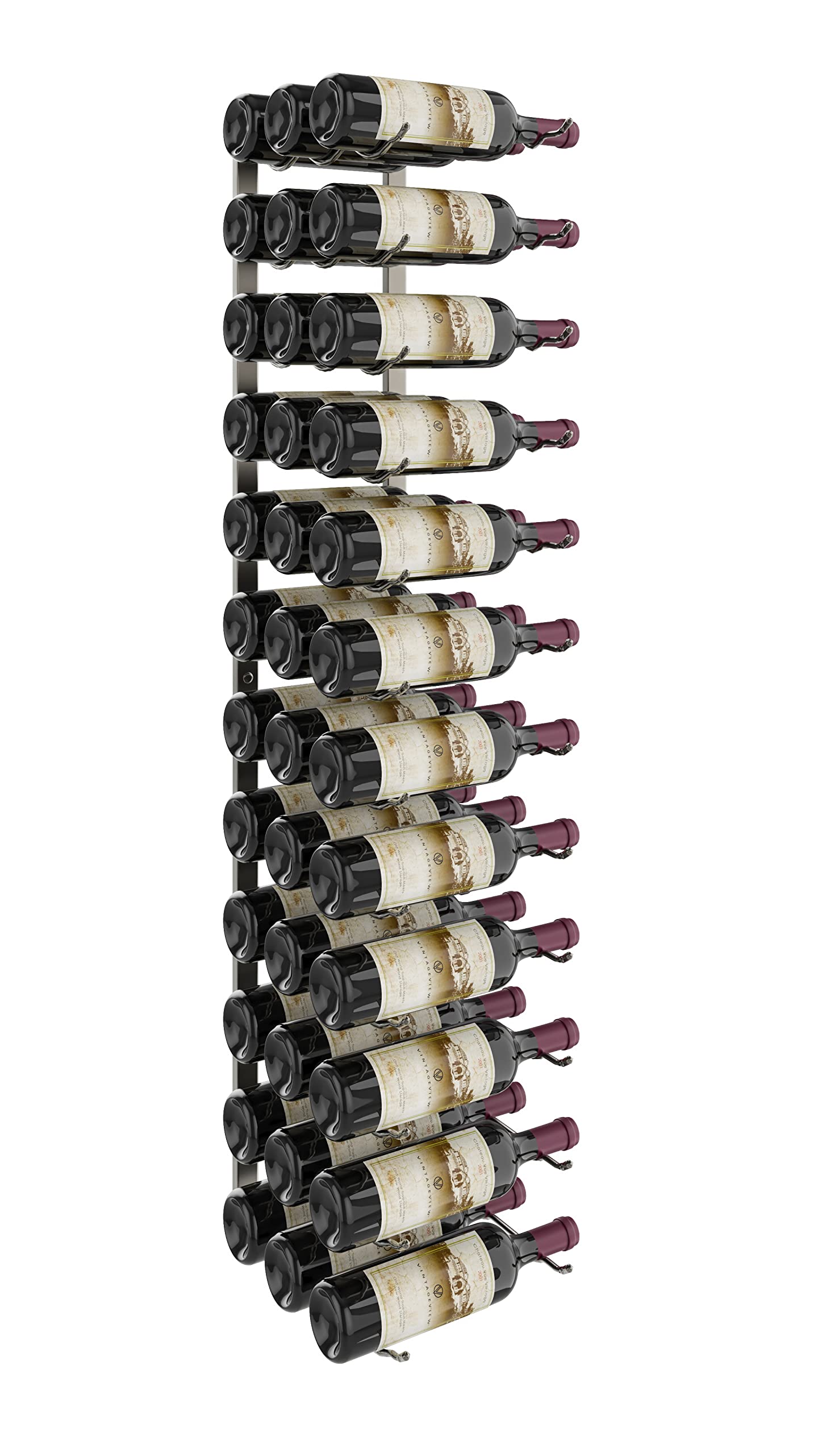 VintageView W Series Pro 36-Bottle Metal Wall Mounted Wine Rack - Modern Label Forward Wine Storage for Kitchen, Bar & Dining Room - Space Saving Gunmetal Wine Display for Home & Restaurants