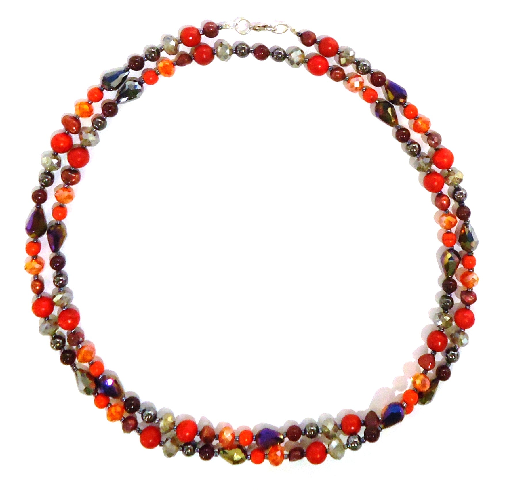 Elegant Mixed Stone and Pearl Necklace in Red - Perfect for Weddings, Parties & Special Occasions