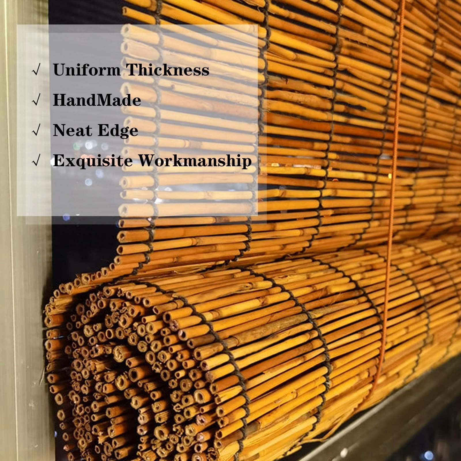 Natural Reed Blinds | Breathable Blackout Bamboo Roman Shades | Hand-Woven Window Shades | Waterproof Sunshade with Heat Insulation & UV Protection | Outdoor Pull Down Shades with Lift System | Custom Sizes Available | Perfect for Living Room, Bedroom, and Patio