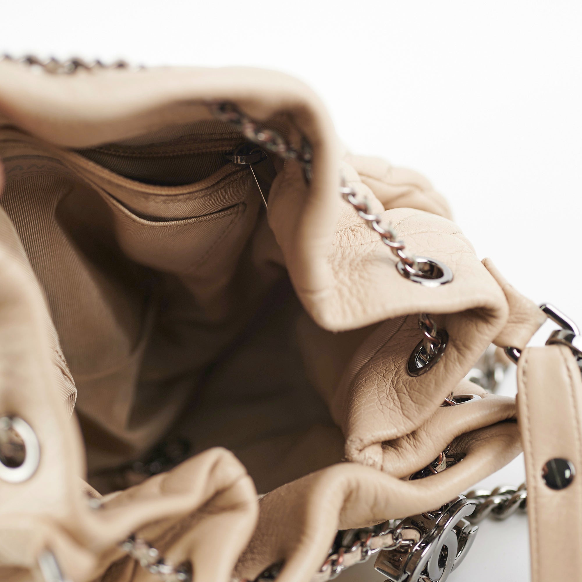 Chanel Chevron Beige Quilted Leather Bucket Bag - Luxury Designer Handbag for Women, Perfect for Everyday Use & Special Occasions