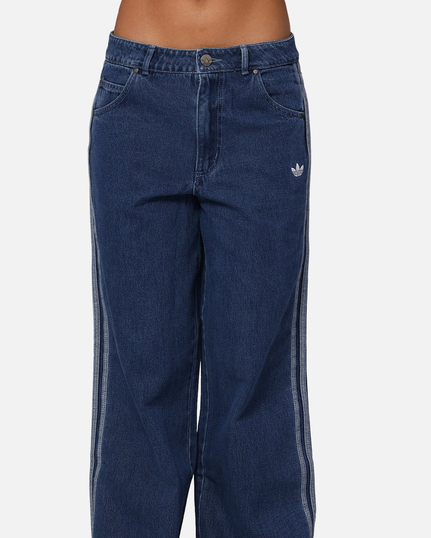 Adidas Women's Denim 3 Stripes Track Pants - Indigo Blue Casual Joggers for Running, Workout & Streetwear Fashion