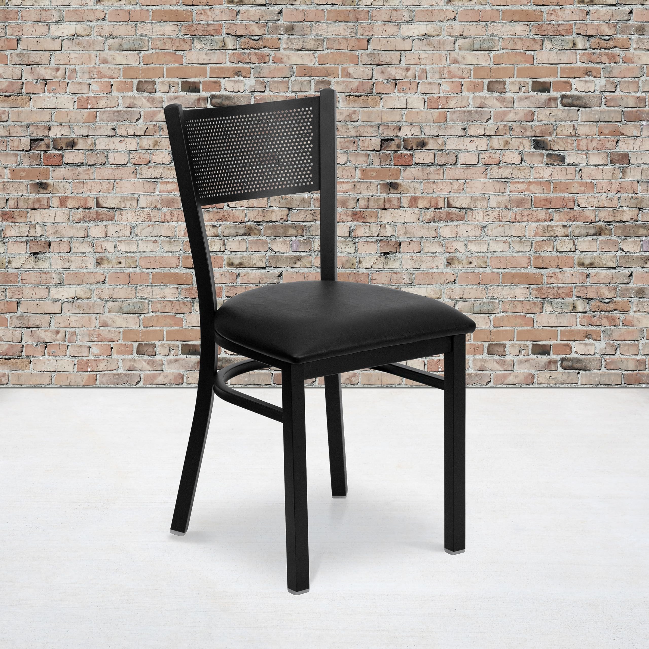 Flash Furniture HERCULES Series Black Grid Back Metal Restaurant Chair with Black Vinyl Seat - Heavy Duty Commercial Dining Chairs for Restaurants, Cafes, and Bars - Durable & Comfortable Seating Solution