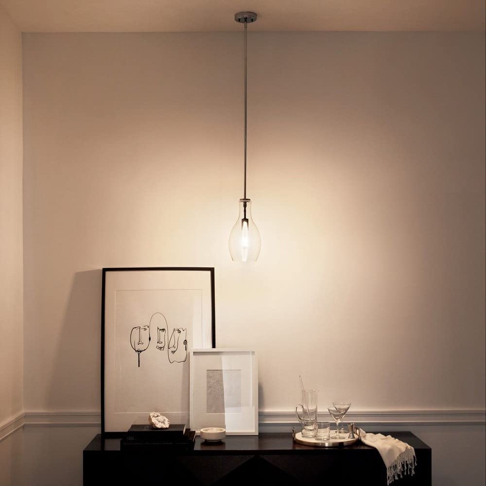1 Light Contemporary Large Bell Shade Pendant Light Fixture with Champagne Glass in Olde Bronze Finish - Perfect for Dining Room, Kitchen Island, and Entryway Lighting
