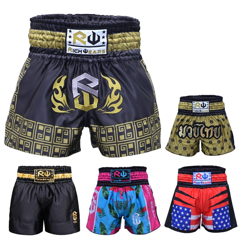 RICHWEARS USA Muay Thai Shorts - Premium Martial Arts Trunks for MMA, Grappling & Gym Training - Breathable & Durable Fightwear for Combat Sports & Fitness Workouts