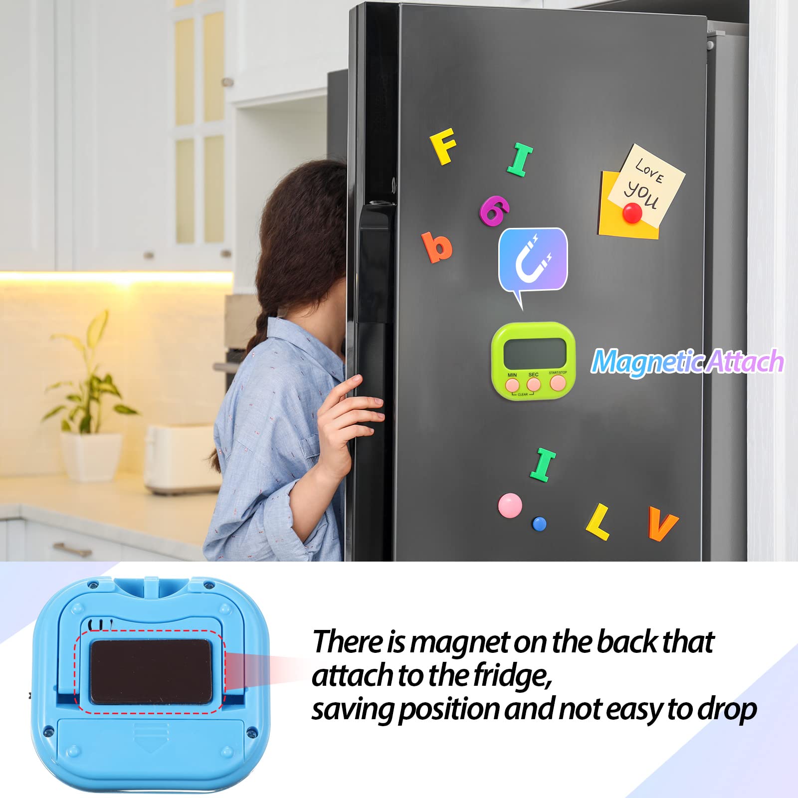WeeWooday 24-Pack Magnetic Digital Kitchen Timer with LCD Display - Count Up/Down, Loud Alarm for Cooking, Baking, Teaching (Colorful) | Perfect for Classrooms, Kitchens & Home Use