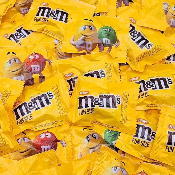 M&M Milk Chocolate and Peanut Fun Size Candy - Individually Wrapped Bulk Pack (4 Pounds) - Perfect for Halloween, Parties, Office Snacks & Gift Baskets