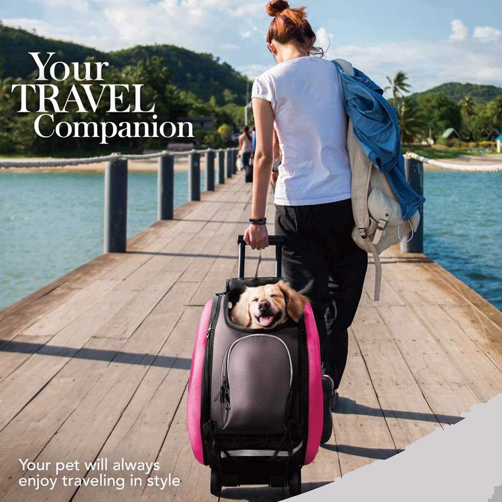 4 in 1 Pet Carrier Backpack & Car Seat with Wheels for Dogs & Cats - Lightweight Travel Carrier for Airplane, Car & Outdoor Adventures - Easy to Assemble & Foldable Design