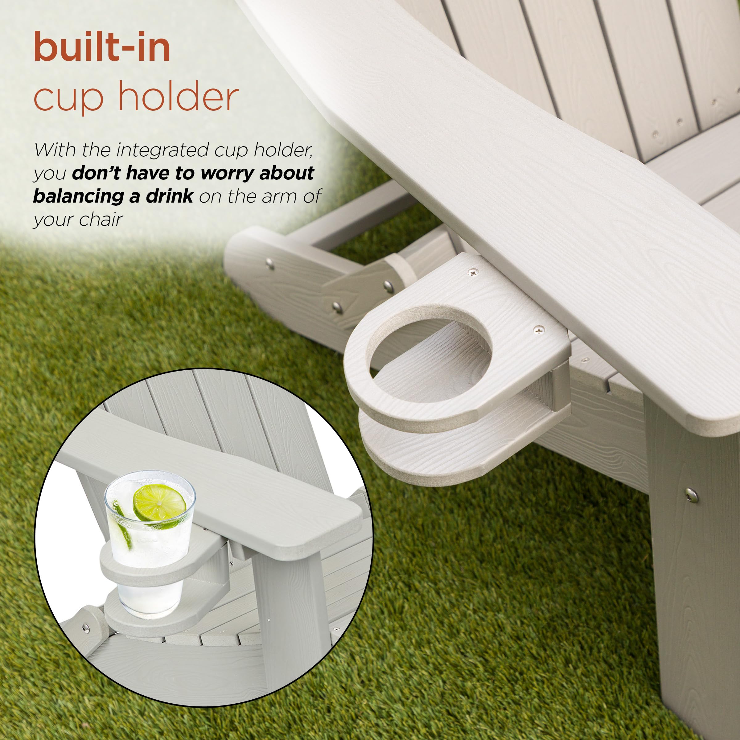 Alpine Corporation MFW104LGR Folding Adirondack Chair with Cup Holder & Ottoman - Outdoor Patio Furniture for Garden, Deck, Poolside & Backyard Relaxation - 38 Inch Height, Gray